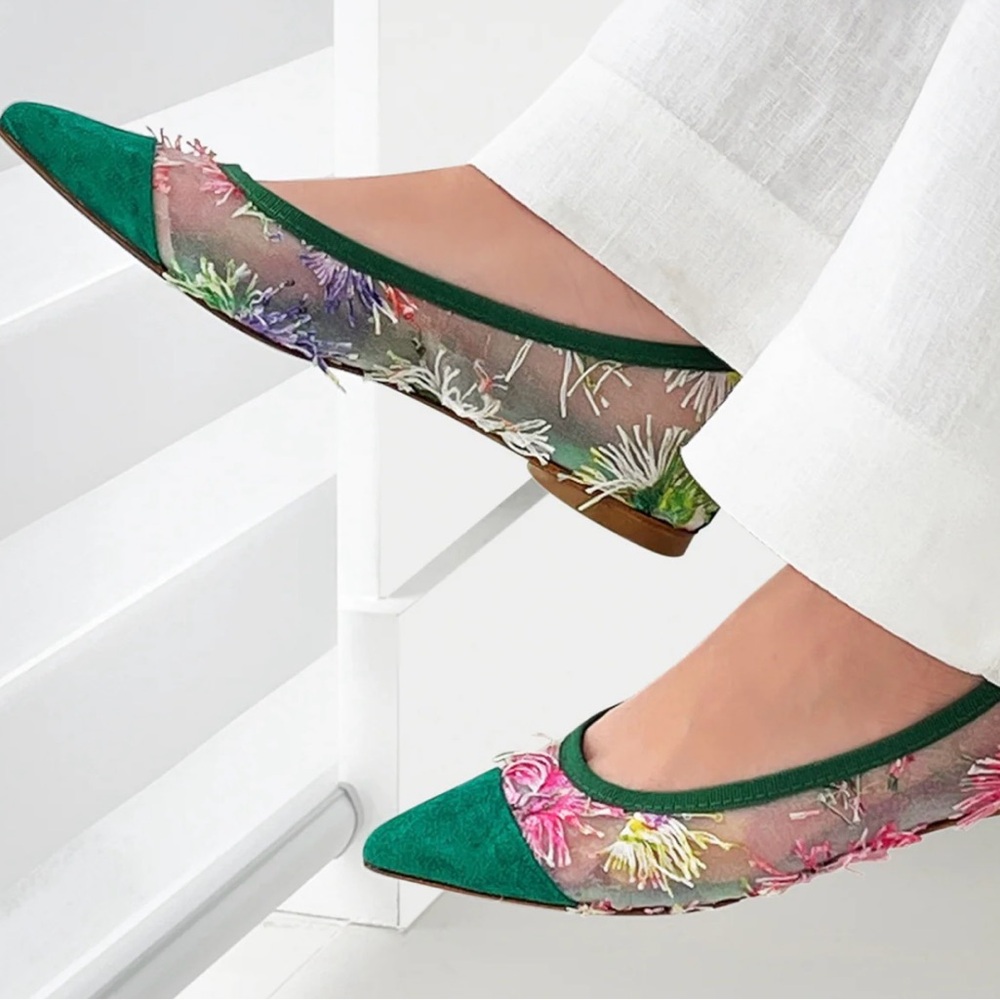 NUR Italy THE MARGHERITA - FLORAL MESH POINTED-TOE FLATS
